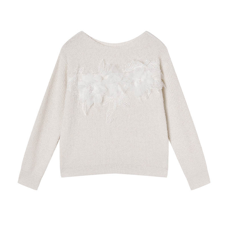 XIANGYING Knitwear Women's Heron White Boat Neck Moderate Other