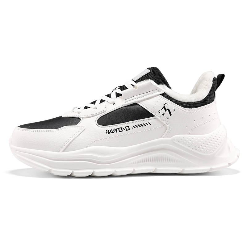 361° Comfortable And Versatile, Fleece Lined Slip Resistant Thermal Low top Casual Shoes Men's White Black