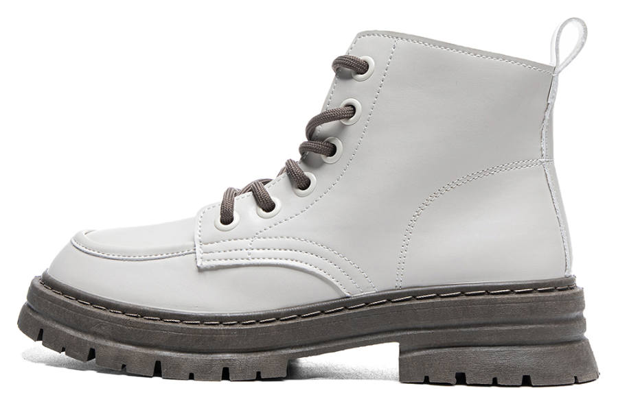 RENBEN PU Short Combat Boots Women's Beige