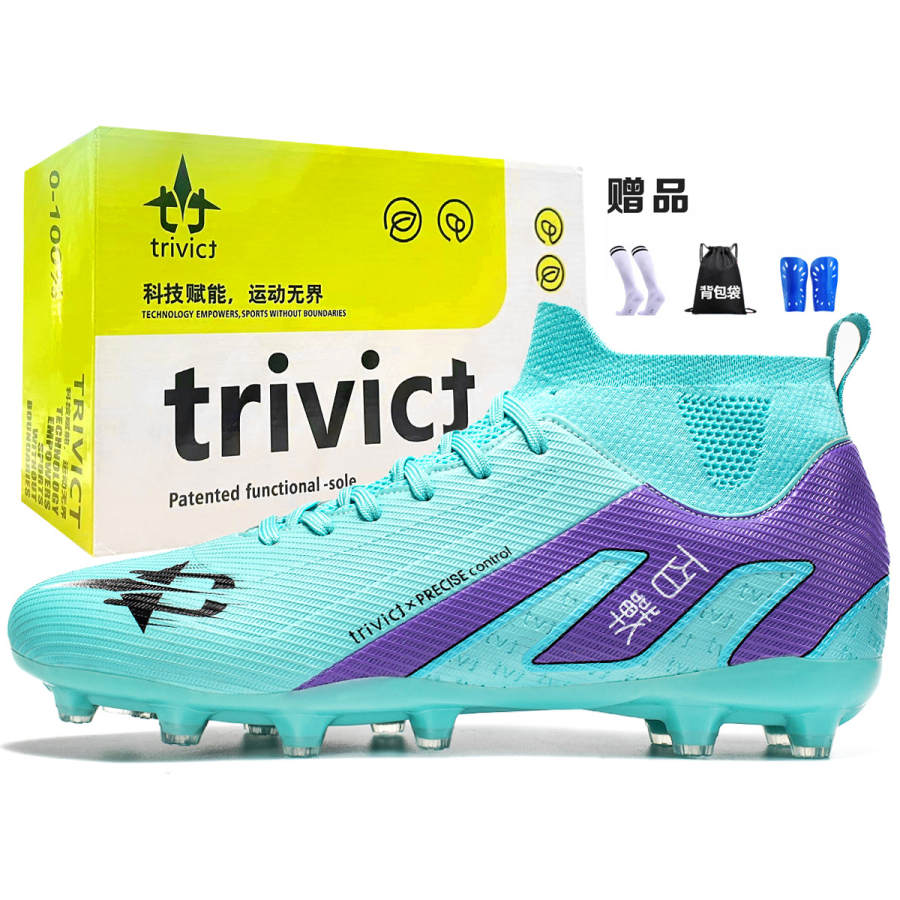 TriVict Victory In Every Battle Soccer Shoes Unisex Mid Top White/Pink/Aqua/Blue