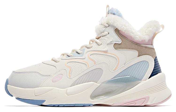 QIAODAN Fleece Lined Thermal Abrasion Resistant Slip Resistant High top Sports Casual Shoes Women's Yellow Pink