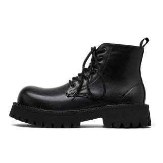 HUOFEIYU Microfiber Leather Short Combat Boots Unisex Black