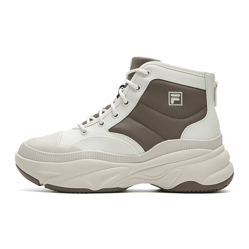 FILA BREAD Slip Resistant, Abrasion Resistant, Height Increasing Mid top Casual Shoes Women's Brown White
