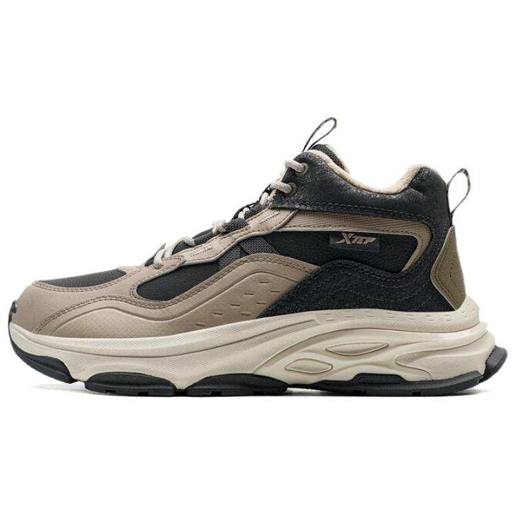 XTEP Battle Axe, Fleece Lined Comfortable Slip Resistant Thermal High top Casual Shoes Men's Beige Umber Black