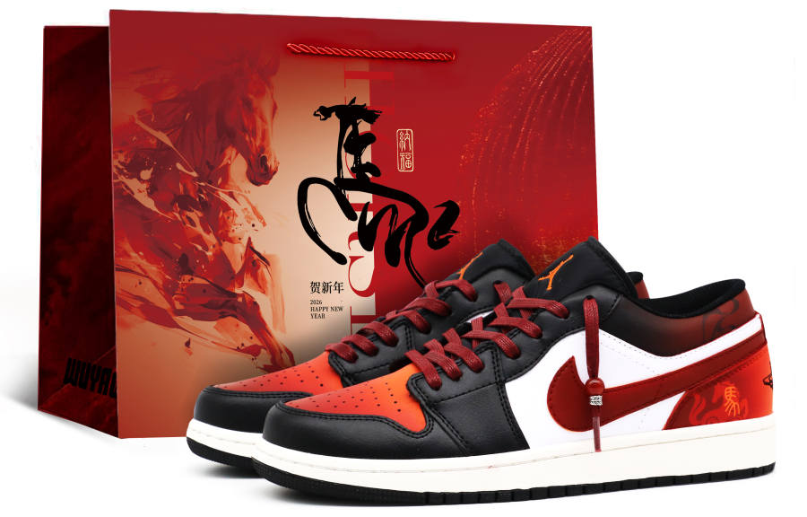 Jordan Jordan Air Jordan 1 Crow Made, Horse to Orange Success, Special Box, Horse Year, Blessing, Hand Drawn, Casual Versatile