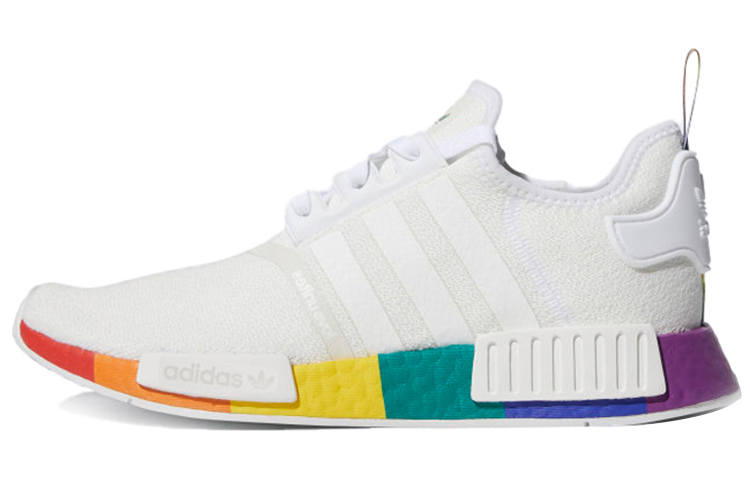 Adidas Originals NMD_R1 Fabric Slip Resistant Abrasion Resistant Low top Casual Shoes Unisex White Rainbow