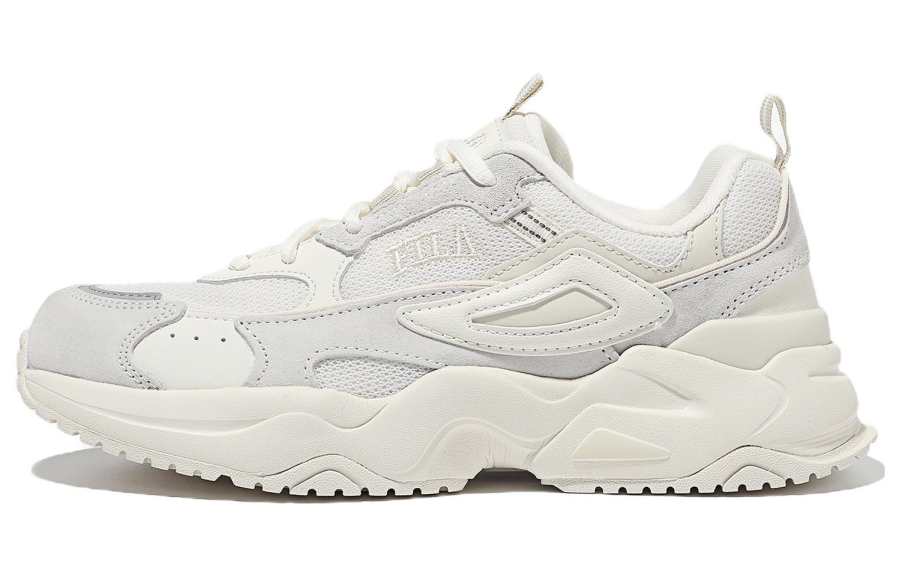 FILA Rayflide Textile, Leather Low top Casual Shoes Unisex White Gray Korean Style