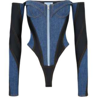 Mugler Bodysuits Women's Blue Boat Neck