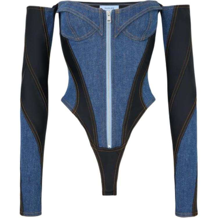 Mugler Bodysuits Women's Blue Boat Neck