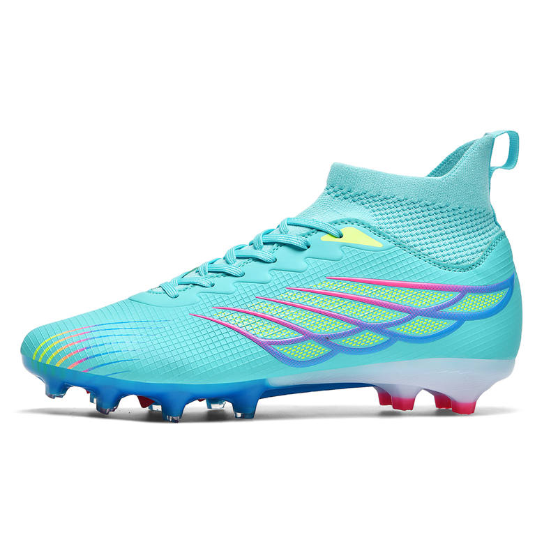 TONYBEAR Soccer Shoes Unisex Mid Top Aqua/White/Orange/Black