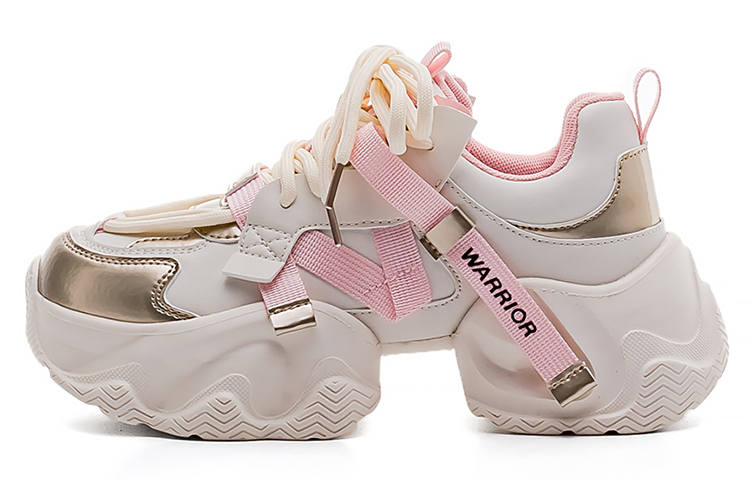 Warrior Textile, Synthetic Leather Breathable Lightweight Height Increasing Low top Casual Shoes Women's Beige Gold