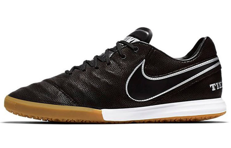 Nike Nike Tiempo Comfortable Indoor Leather Cushioning Slip Resistant Abrasion Resistant Soccer Shoes Men's Black
