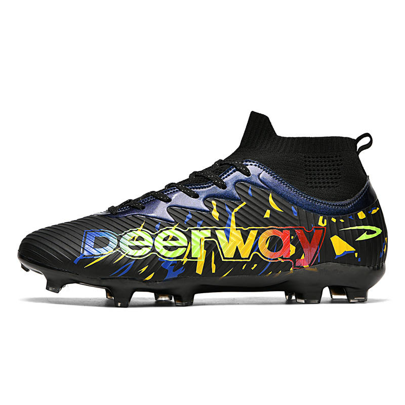 DEERWAY FG Firm Ground Cushioning Abrasion Resistant Lightweight Slip Resistant Soccer Shoes Unisex Dream Black