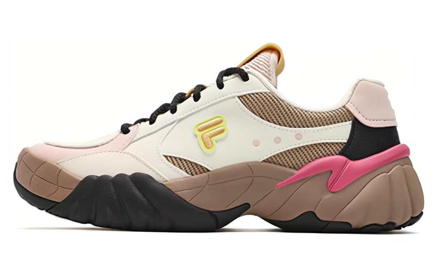 FILA FUSION TRIBE Mesh, Textile, Synthetic Leather Cushioning, Wear Resistant Low top Casual Shoes Women's Brown White