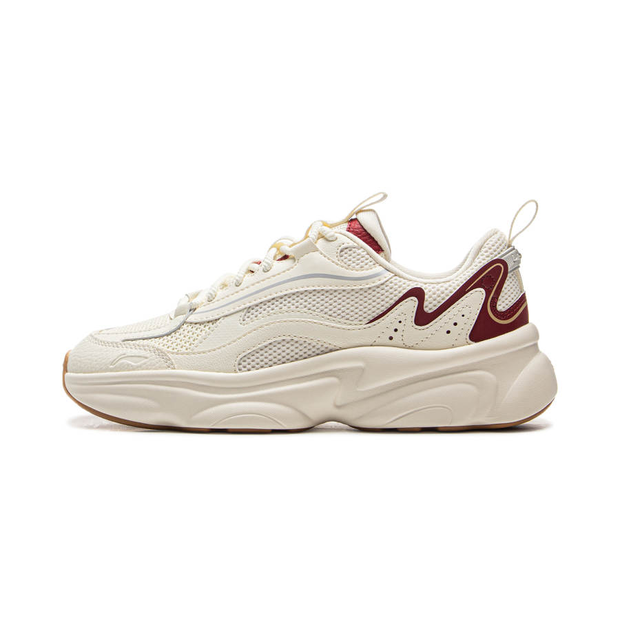 Li-Ning Li Ning Milk Coconut Cushioning Slip Resistant Abrasion Resistant Support Low top Casual Shoes Women's White Red