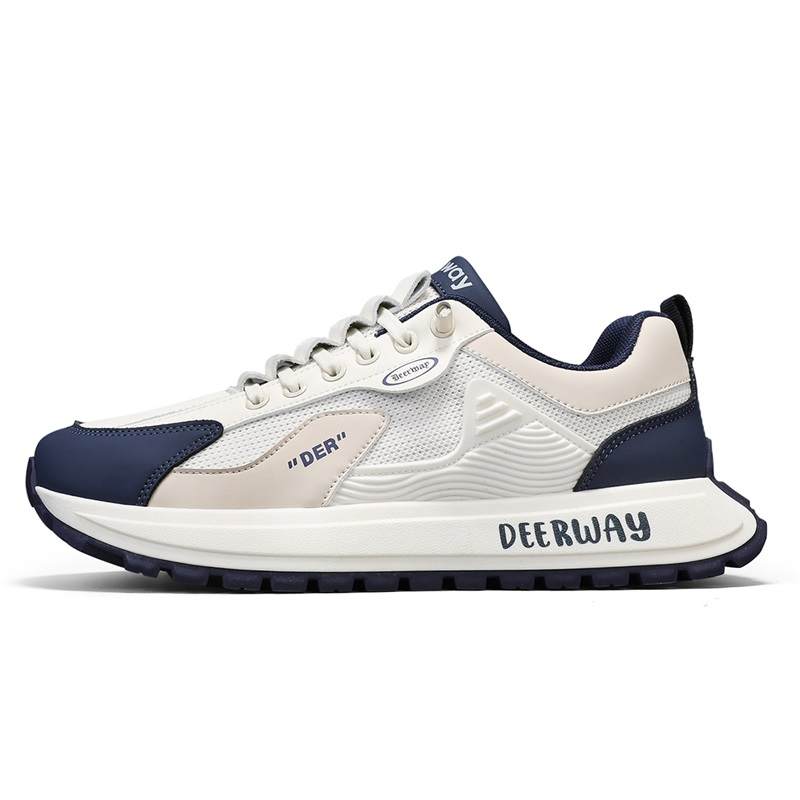 DEERWAY Slip Resistant Abrasion Resistant Low top Casual Shoes Men's Beige Blue