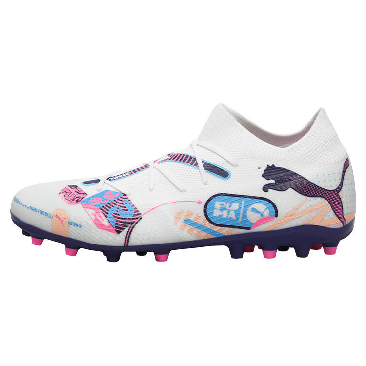 PUMA PUMA FUTURE 7 MATCH MG Multi Ground Artificial Turf Fabric Coverage Support Soccer Shoes Unisex White Blue Pink