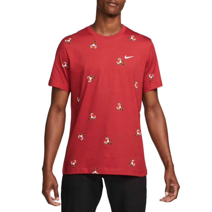 Nike Nike Tiger Woods T Shirts Men's Gym Red Crew Neck Moderate Straight Fit