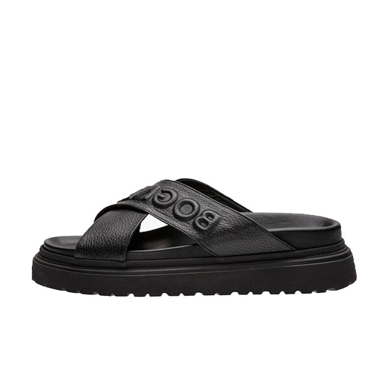 BOGNER BOGNER Rubber Sole Leather Patchwork Slide Slippers Men's Black