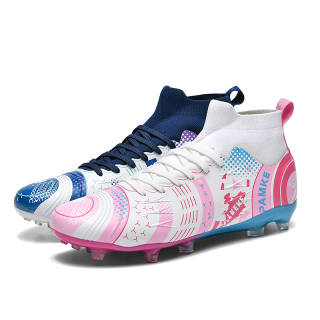 PANKE Soccer Shoes Unisex High Top White Dark Blue+White Pink Blue