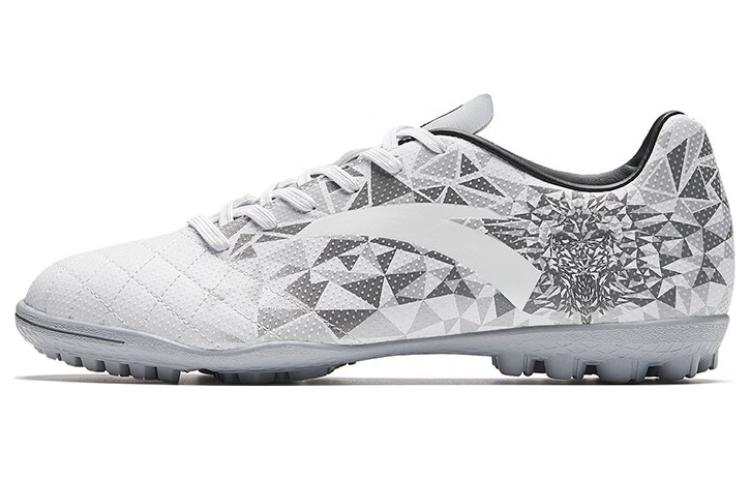 Anta Comfortable TF Turf Artificial Turf Abrasion Resistant Soccer Shoes Men's Gray White