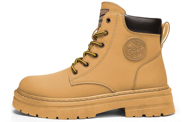 WARRIOR WARRIOR British Style Classic Yellow Boots, Graffiti, Suede Combat Boots Unisex