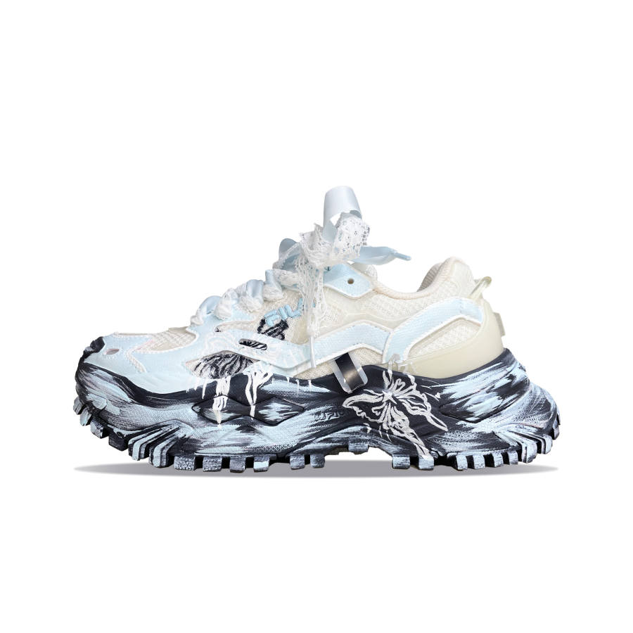 FILA FUSION Bianco Blue Butterfly Comfortable Low top Casual Shoes Women's Light Blue