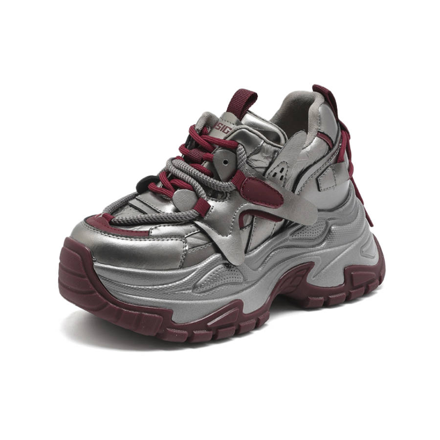 Lanza Chunky Sneakers Women's Low Top Gunmetal Red/Beige