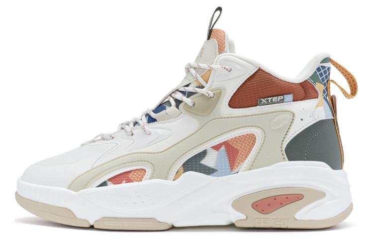 XTEP Slip Resistant Abrasion Resistant High top Casual Shoes Men's White Multicolor