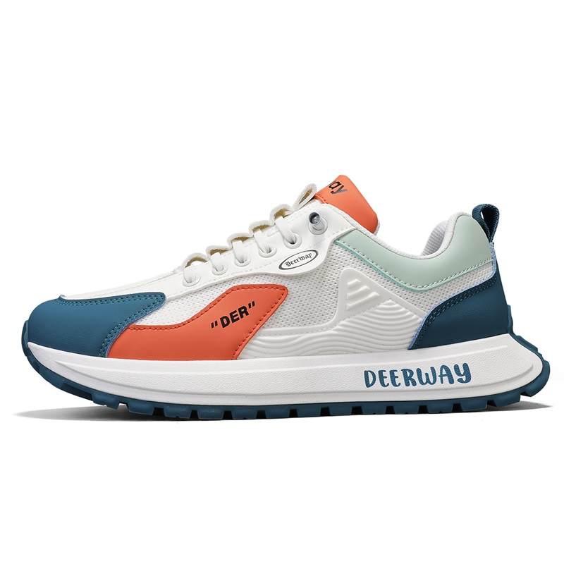 DEERWAY Slip Resistant, Abrasion Resistant, Breathable Low top Casual Shoes Men's White Green Orange