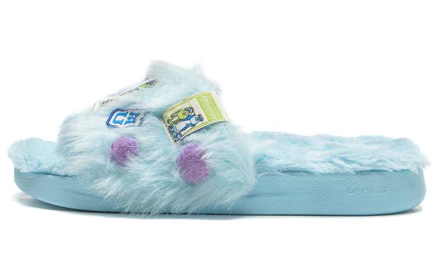 Li-Ning DISHINIGUAISHOUDAXUE x Li Ning Ln Slipper Se Fleece Lined Comfortable And Versatile Slide Slippers Women's Blue