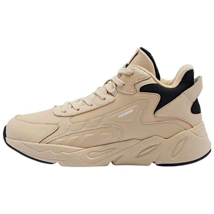 QIAODAN Fleece Lined Thermal, Comfortable And Versatile Slip Resistant High top Casual Shoes Men's Milk Tea