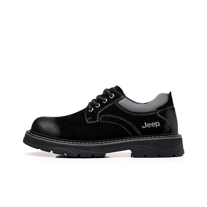 Jeep Top Grain Cow Leather Low top Casual Shoes Men's Black