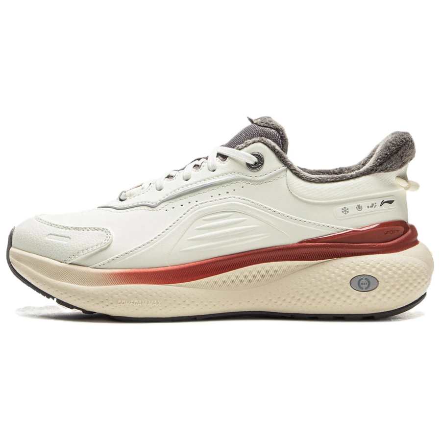 Li-Ning Li Ning SOFT PLUS 2 FLEECE Abrasion Resistant Thermal Low top Casual Shoes Women's Mother Of Pearl White