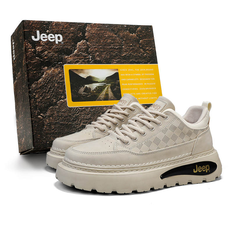 Jeep Mesh Hole Breathable Synthetic Leather Low top Casual Shoes Men's Sand