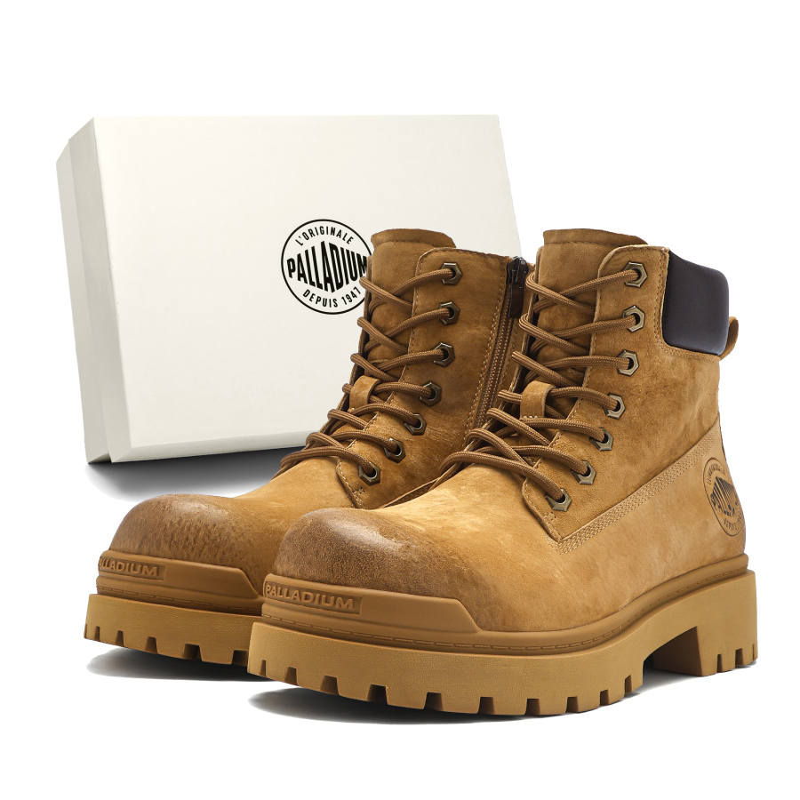 Palladium Combat Boots Unisex High Top Yellow, Brown