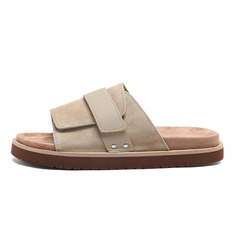 Jeep EVA Stitching Metal Leather Patchwork Slide Slippers Men's Khaki Brown