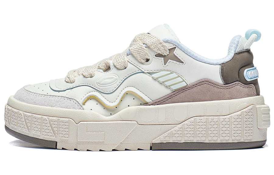 Li-Ning Li Ning 001 UNBLOCK Comfortable Cushioning, Wear Resistant Low top Casual Shoes Women's Beige White Brown