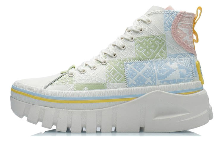 Li-Ning Li Ning Wave Coverage Slip Resistant Cushioning Breathable High top Skateboard Shoes Women's White Green
