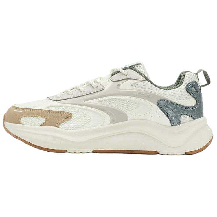 QIAODAN Quality Drying Slip Resistant Lightweight Height Increasing Low top Casual Shoes Men's Ivory White Jiye Green