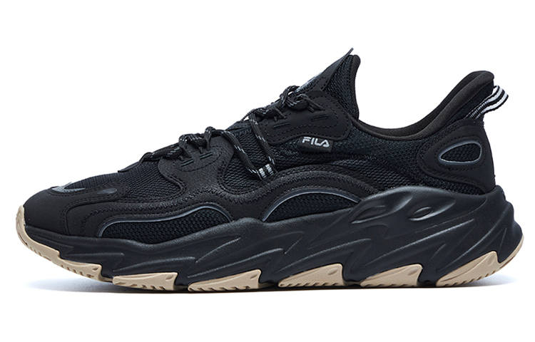 FILA WAVE Textile, Synthetic Leather Cushioning Abrasion Resistant Breathable Support Low top Casual Shoes Men's Black