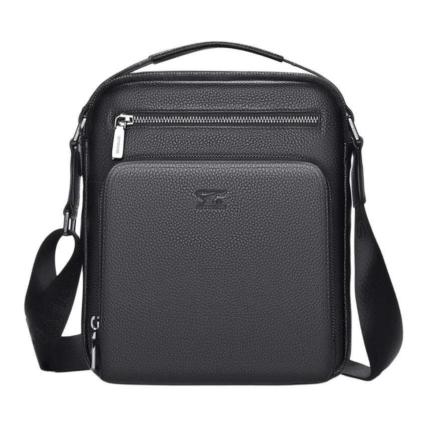 SEPTWOLVES Cow Leather Shoulder Bag, Crossbody Bag, Handbag Medium Men's Black