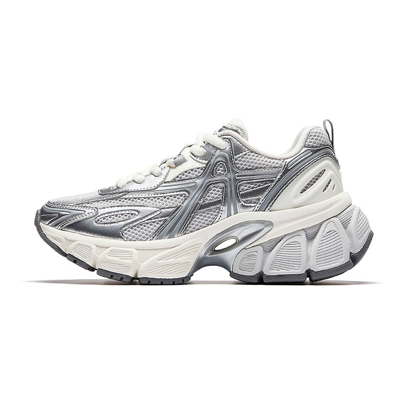 Anta SKYLOFT Cushioning Breathable Height Increasing Low top Casual Shoes Women's Cumulus Gray/Silver/Ivory White