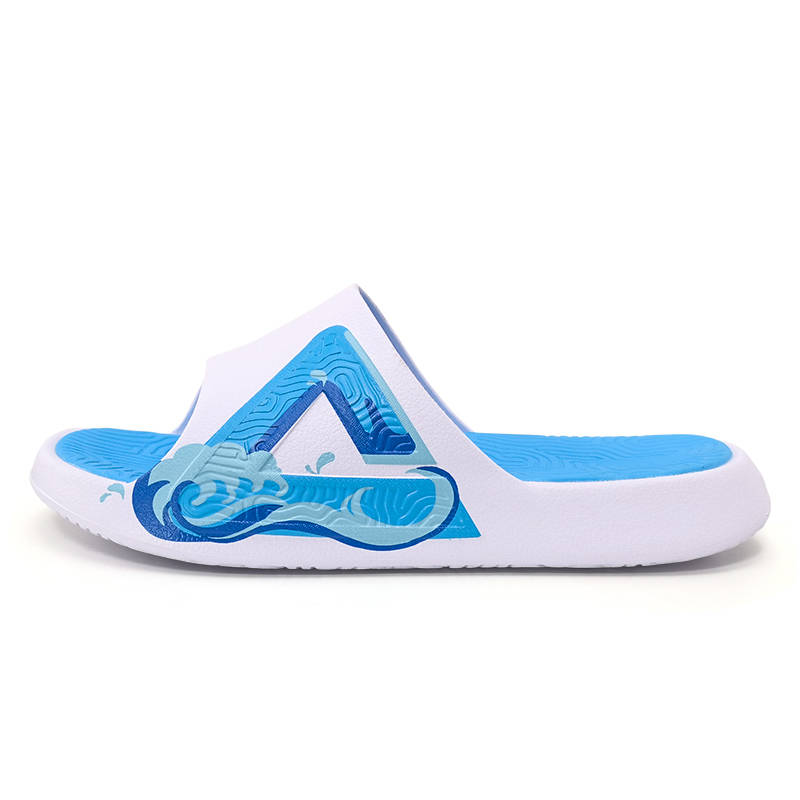 PEAK Tai Ji1.0 Quiet Abrasion Resistant Quick Dry Slide Slippers Men's All White Sapphire Blue