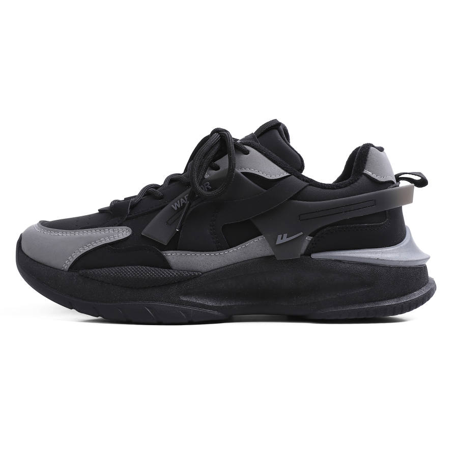 Warrior Fleece Lined Fashion Versatile Slip Resistant Thermal Low top Casual Shoes Men's Black Gray