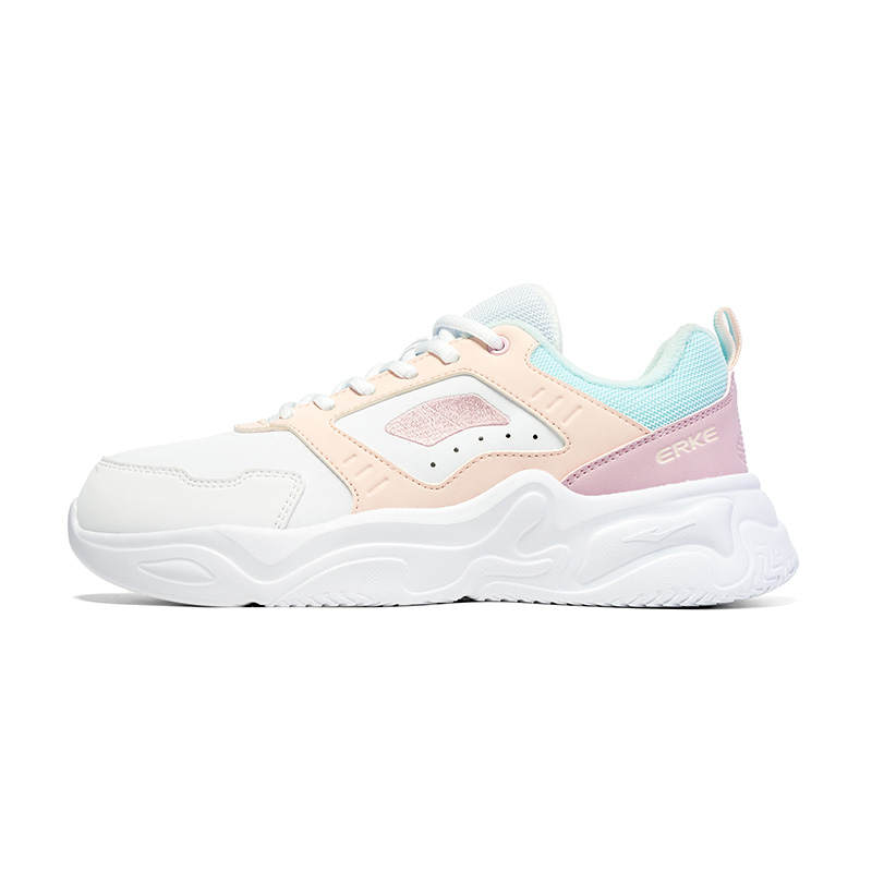 Erke Fleece Lined Fashion Slip Resistant Abrasion Resistant Low top Casual Shoes Women's White Pink