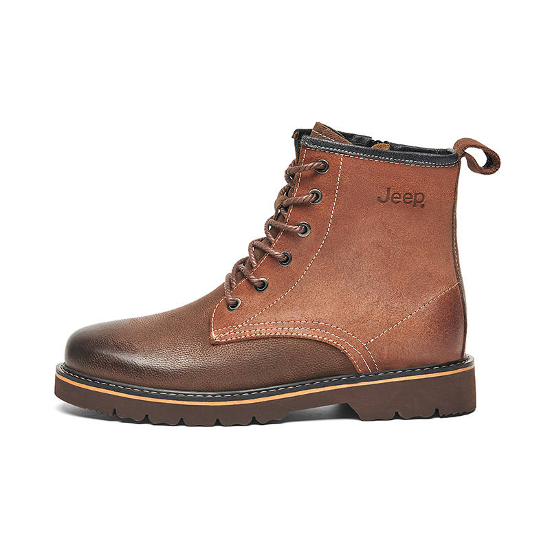 Jeep Top Grain Cow Leather Crew Combat Boots Men's Dark Brown