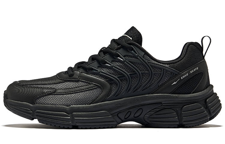 Erke Fishbone Secret Network Abrasion Resistant Breathable Low top Casual Shoes Men's Jet Black Carbon Gray