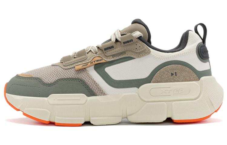 XTEP Shuoying Comfortable Round Toe Slip Resistant Abrasion Resistant Low top Casual Shoes Men's Tea White