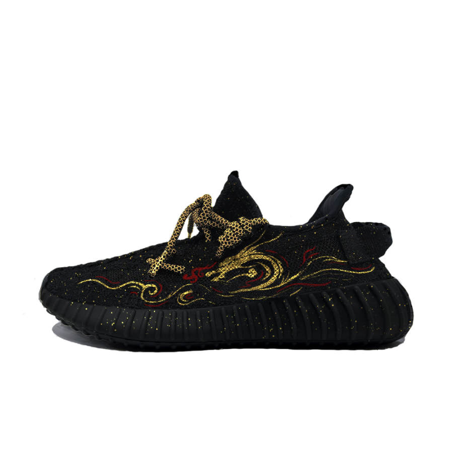 Adidas Originals Yeezy Boost 350 V2 Day Of The Golden Dragon Lightweight Low top Casual Shoes Unisex Black Gold